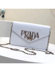 Prada Brushed Leather Liberty Chain Shoulder Bag 1BD097 White 2018