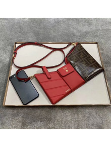 Fendi Leather Pockets Clutch/Shoulder Bag Red/Brown 2020