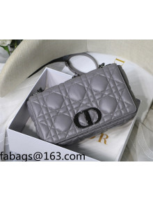 Dior Large Caro Chain Bag in Quilted Macrocannage Calfskin Grey/Black Hardware 2021