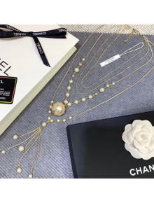 Chanel Layer Y Pearls Long Necklace White/Gold 2019