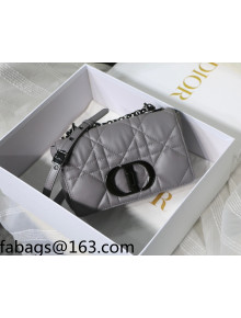 Dior Small Caro Chain Bag in Quilted Macrocannage Calfskin Grey/Black Hardware 2021