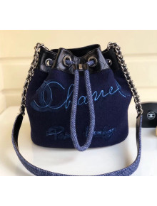 Chanel Embroidered Wool and Calfskin Bucket Bag A57521 Black/Blue 2019