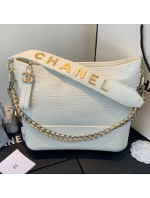 Chanel Crocodile Embossed Calfskin Gabrielle Medium Hobo Bag AS0866 White 2019