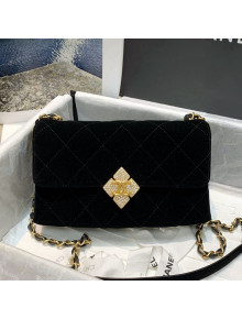Chanel Quilted Velvet Small Flap Bag with Strass & Gold-Tone Metal AS2634 Black 2021