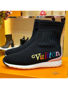 Louis Vuitton Aftergame Rainbow Signature Stretch Flat Sneaker Boot Black 2019
