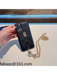 Chanel Leather iPhone Case with Pearl Chain Strap Black 2021 1104103