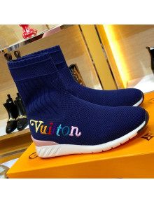 Louis Vuitton Aftergame Rainbow Signature Stretch Flat Sneaker Boot Blue 2019