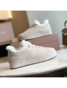 Loro Piana Low-Top Suede Nuages Sneaker with Fur Light Beige 2021