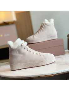 Loro Piana High-Top Suede Nuages Sneaker with Fur Light Beige 2021