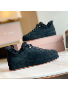 Loro Piana Low-Top Suede Nuages Sneaker with Fur Black 2021