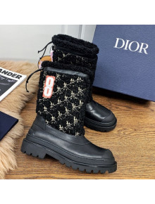 Dior Mid-High Tied Boots in Calfskin and Oblique Embroidery Shearling Wool Black 2020