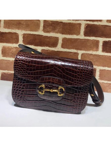 Gucci Crocodile Embossed Leather 1955 Horsebit Small Shoulder Bag 602204 Brown 2020