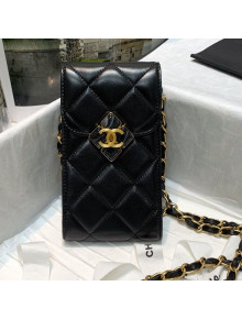 Chanel Leather Phone Holder with Chain and Plexi & Gold-Tone Metal AP2262 Black 2021