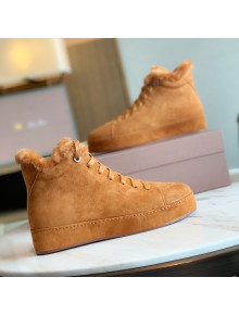 Loro Piana High-Top Suede Nuages Sneaker with Fur Brown 2021