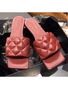 Bottega Veneta Quilted Leather Square Toe Flat Slides Padded Sandals Burgundy 2020