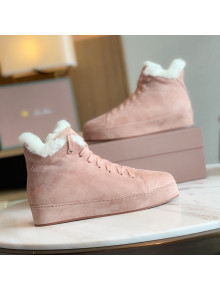 Loro Piana High-Top Suede Nuages Sneaker with Fur Pink 2021
