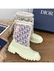 Dior Mid-High Boots in Calfskin and Oblique Embroidery Shearling Wool White 2020
