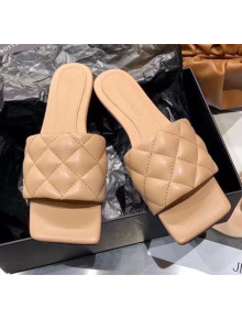 Bottega Veneta Quilted Leather Square Toe Flat Slides Padded Sandals Beige 2020