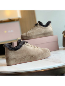 Loro Piana Low-Top Suede Nuages Sneaker with Fur Camel 2021