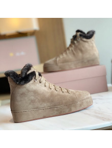 Loro Piana High-Top Suede Nuages Sneaker with Fur Camel 2021