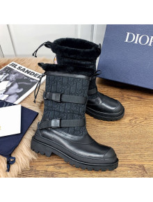 Dior Mid-High Buckle Strap Boots in Calfskin and Oblique Fabric Black 2020