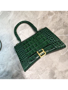 Balenciaga Hourglass Small Top Handle Bag in Crocodile Embossed Leather Green/Gold 2019
