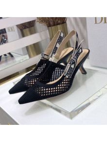 Dior J'Adior Slingback Pumps 6.5cm in Black Mesh Embroidery 2021