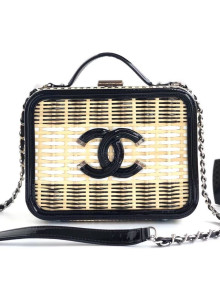 Chanel Medium Rattan Woven Vanity Case A93343 Black/Beige 2019