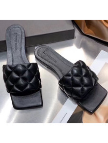 Bottega Veneta Quilted Leather Square Toe Flat Slides Padded Sandals Black 2020