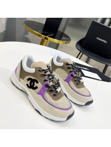 Chanel Suede & Mesh Sneakers G38299 Khaki/Purple 2021 111726