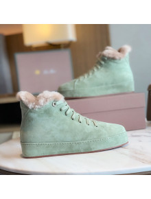 Loro Piana High-Top Suede Nuages Sneaker with Fur Green 2021