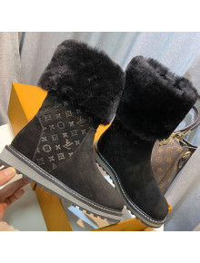Louis Vuitton Monogram Suede Short Boots with Wool Foldover Black 2020