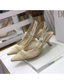 Dior J'Adior Slingback Pumps 6.5cm in Cream White Mesh Embroidery 2021