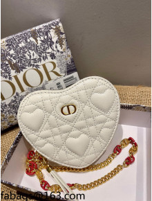 Dior Dioramour Caro Heart Pouch with Chain in Latte Cannage Calfskin White 2021