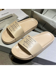 Balenciaga Leather Language Print Flat Slide Sandals Beige 2021 (For Women and Men)