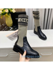 Chanel Knit Stretch Sock Short Boots 20102006 Gray 2020