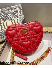 Dior Dioramour Caro Heart Pouch with Chain in Latte Cannage Calfskin Red 2021