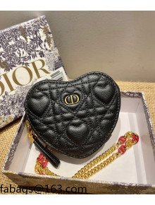 Dior Dioramour Caro Heart Pouch with Chain in Latte Cannage Calfskin Black 2021