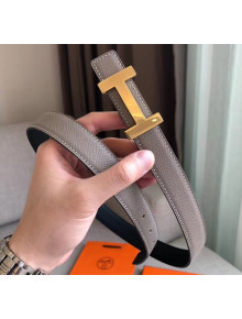 Hermes Width 2.4cm Grained Epsom Calfskin Reversible Belt Grey/Gold 2020