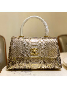 Chanel Python & Lambskin Leather Small Flap Bag With Top Handle A93050 Grey/Gold 02 2020