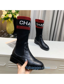Chanel Knit Stretch Sock Short Boots 20102004 Black/Red 2020
