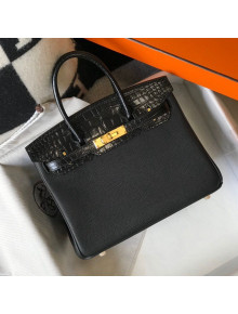 Hermes Touch Birkin Bag 30cm in Crocodile Embossed Leather and Togo Calfskin Black/Gold 2021
