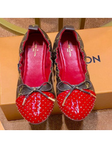 Louis Vuitton Monogram Canvas and Studded Patent Leather Flat Ballerinas Red 2019