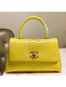 Chanel Python & Lambskin Leather Small Flap Bag With Top Handle A93050 Yellow 2020