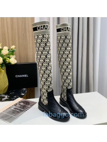 Chanel CC Allover Knit Stretch Sock High Boots 20102002 Gray/Black 2020
