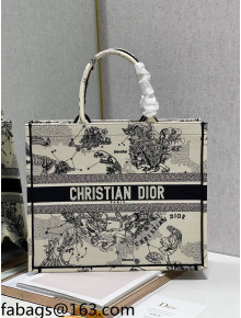 Dior Large Book Tote Bag in Latte White Multicolor Zodiac Embroidery 2021