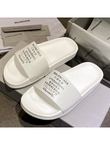 Balenciaga Leather Language Print Flat Slide Sandals White 2021 (For Women and Men)