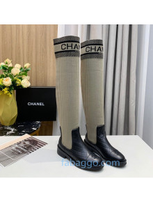 Chanel Knit Stretch Sock High Boots 20102003 Gray/Black 2020