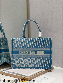 Dior Medium Book Tote Bag in Ocean Blue Oblique Embroidery 2021