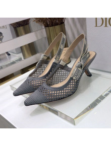 Dior J'Adior Slingback Pumps 6.5cm in Grey Mesh Embroidery 2021